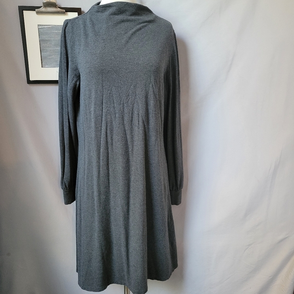 Encircled Comfy Puff Sleeve Mock Neck Dress Gray L - Picture 2 of 16